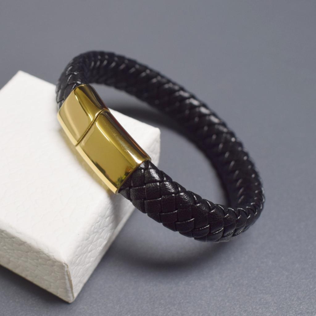 Fashion Stainless Steel Magnetic Buckle Bracelet Men Personalized Woven Wide Leather Rope Wristband Luxury Jewelry Pulseras