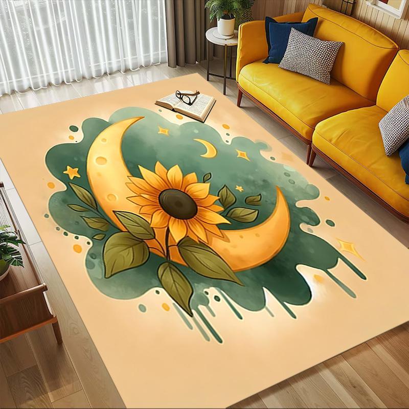 Moon Sunflower Pattern Area Rug, Office Carpet Indoor Outdoor Entrance Doormat, Non-Slip Soft And Comfortable, Living Room, c122072