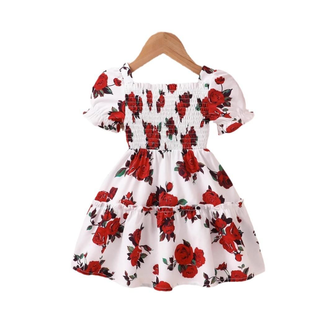 

Детское платье, летнее, для девочек, модное, с цветочной вышивкой, пышные рукава, платье 100cm кирпич красный