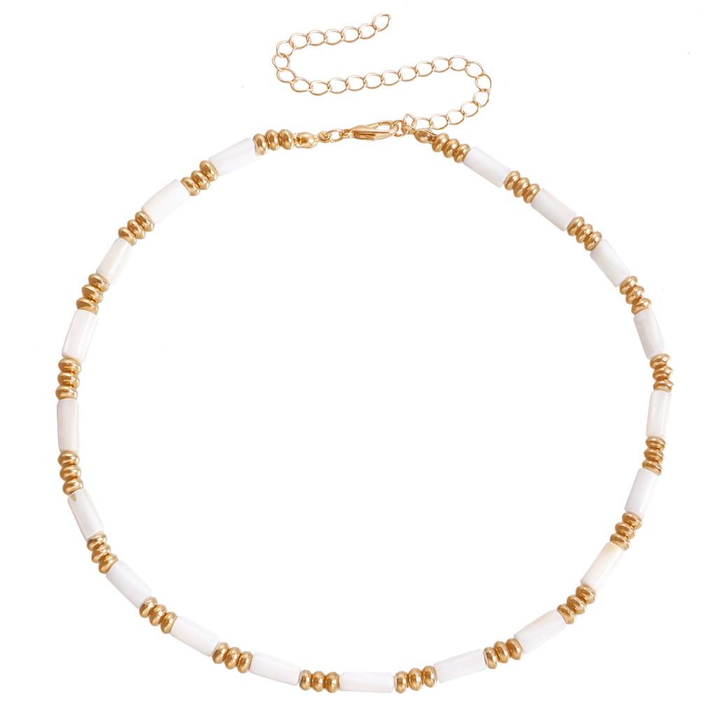 Perlenkette aus weißen Muscheln und Bambus, handgefertigt, mit Perlen, neu, chinesisch, gestapelt, Schlüsselbeinkette, Temperament, Internet-Berühmtheit, Mode