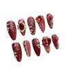 Red Cat Eye Short Almond Manicure: Handmade High-End Fake Nail Tips for New Year