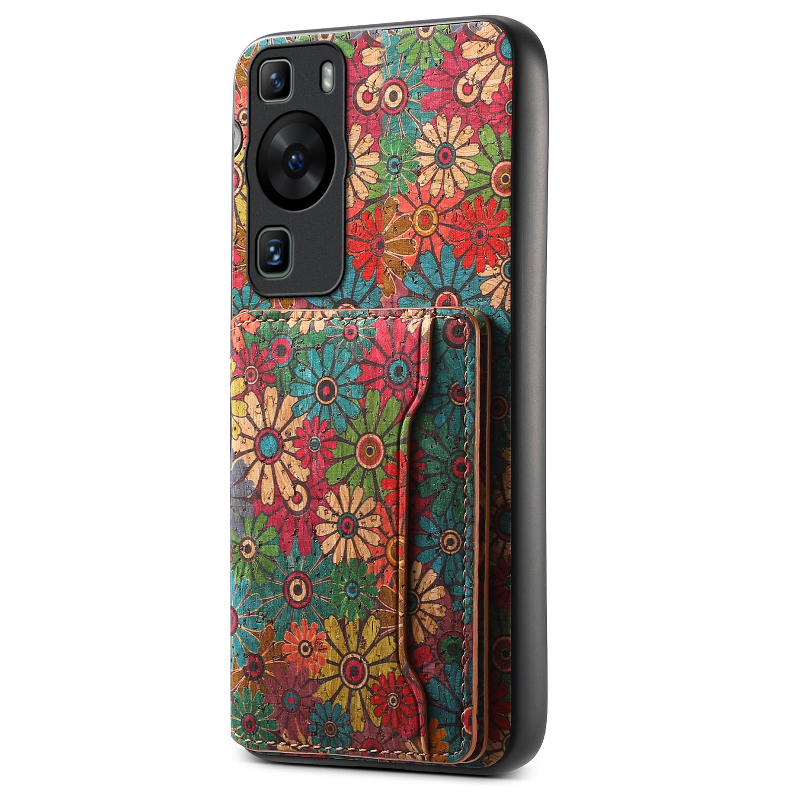 

Чехол для Huawei P60/P60 Pro из ПУ кожи с держателем для карт, задняя крышка для телефона с цветущим цветком A