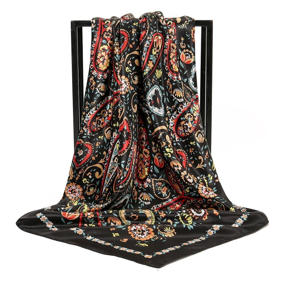90*90cm Paisley Silk Square Scarf Luxury Women Satin Shawl Wrap Hijab Female Neck Hair Neckerchief Echarpe Bandana Bag Warp