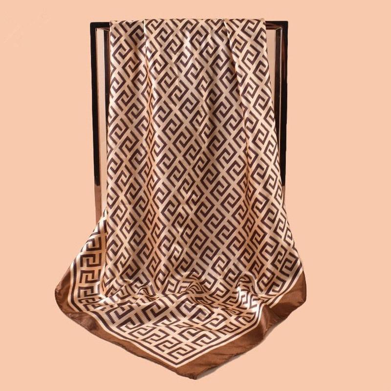 

Высококачественный шелковый шарф, шарф, повязки на голову, женские шарфы для волос на все четыре сезона, хиджаб, платок, роскошная бандана, женский платок на голову 90*90 см 90X90cm коричневый