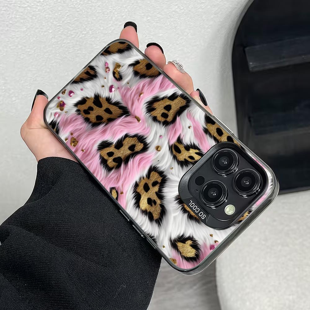 Pink leopard print 2D pattern phone case suitable for iPhone17 16 15 14 13 12 11Pro/Max/Plus anti drop and shockproof back cover