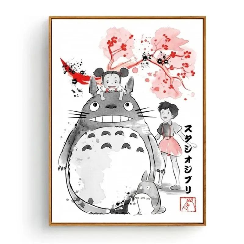 Totoro Zeichentrickfilm Hayao Miyazaki Anime Poster Leinwandmalerei Drucke Nordische Wandkunst Bilder Wohnzimmer Büro Heimdekor