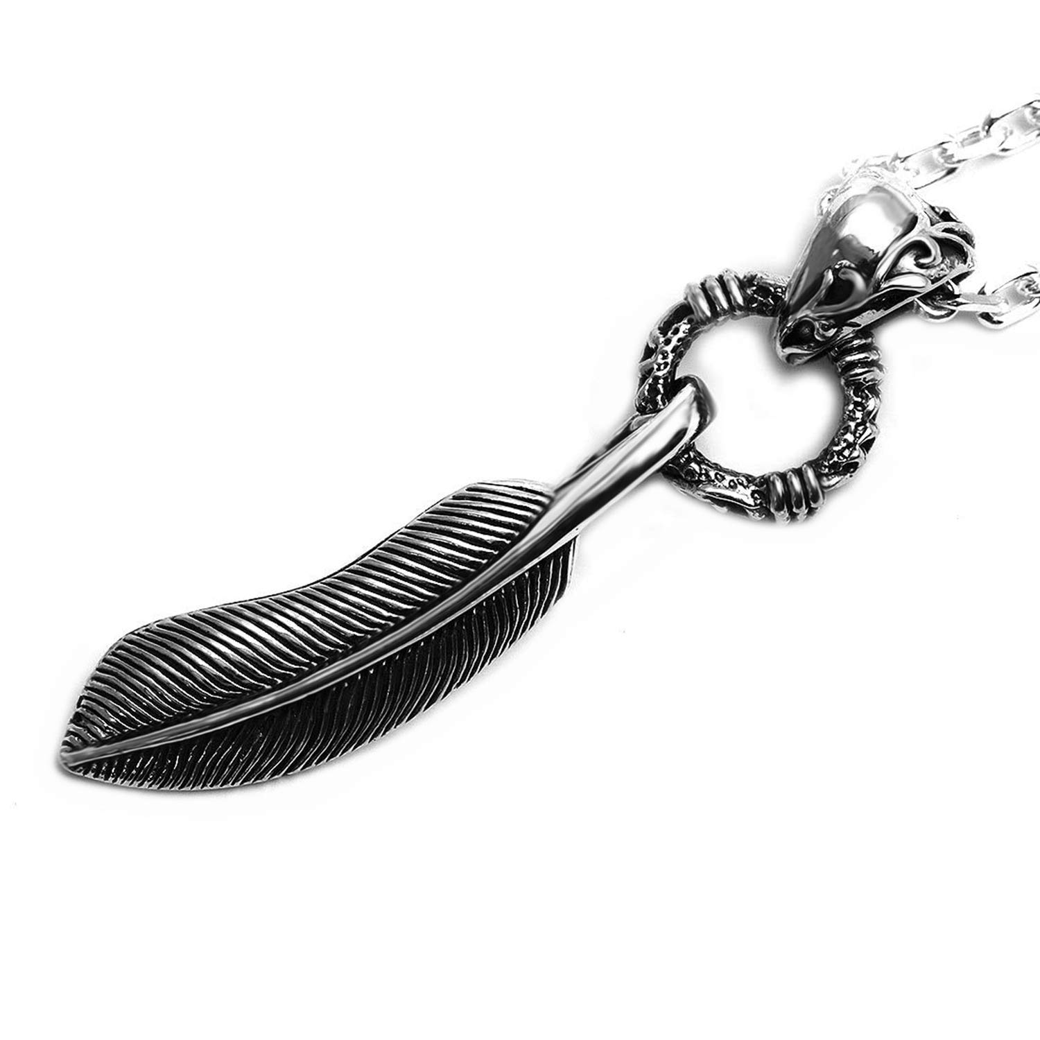 [STERLING SILVER 925] Silver Feather Pendant for Men and Women with Chain AMTHBNE-002