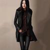 British Style Women's Mid-Length Leather Jacket with Thick Fur Collar