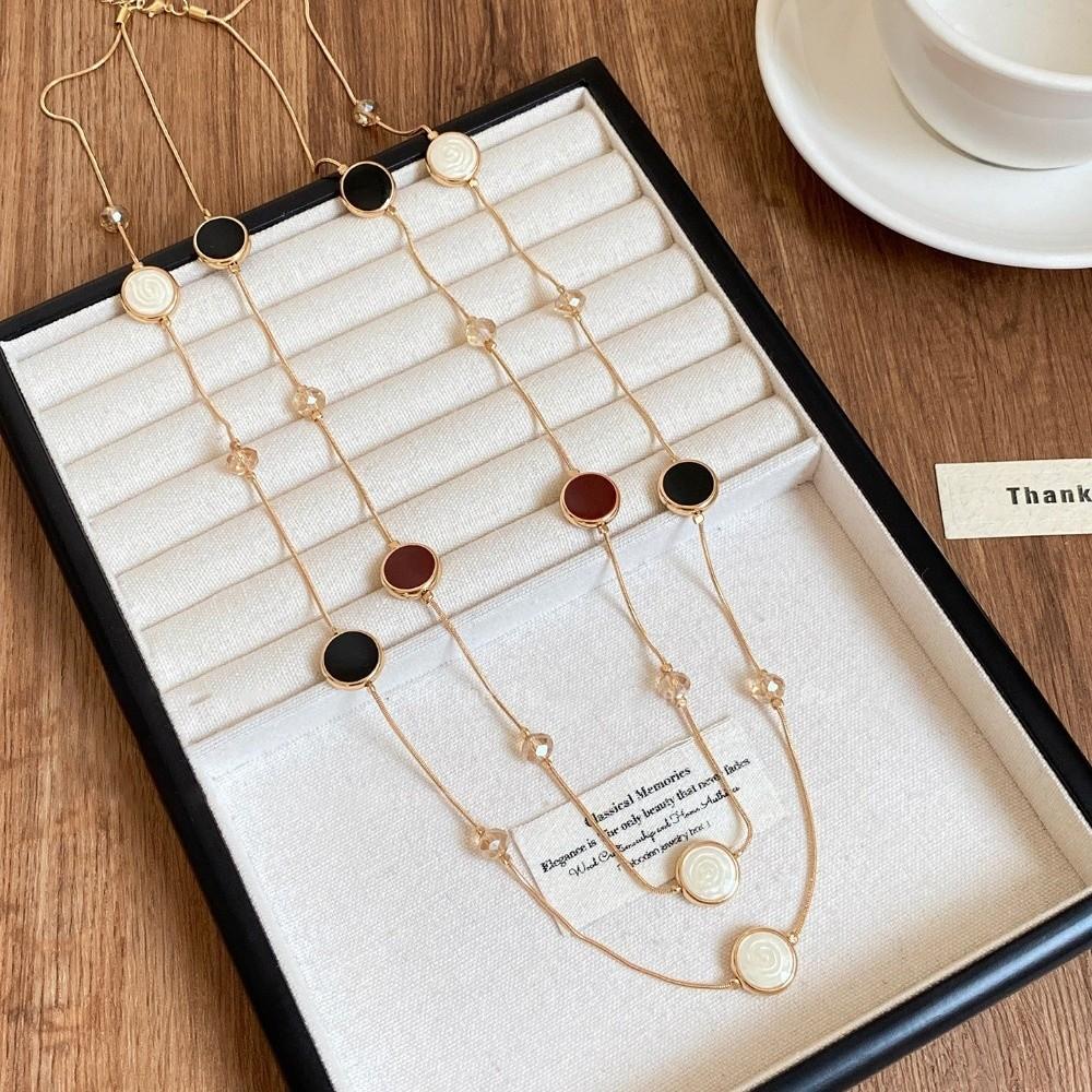 

Glass Bead Pendant Necklace Metal Sweater Necklace Trendy Beads Neck Chain Party Dress Accessories Double-layer