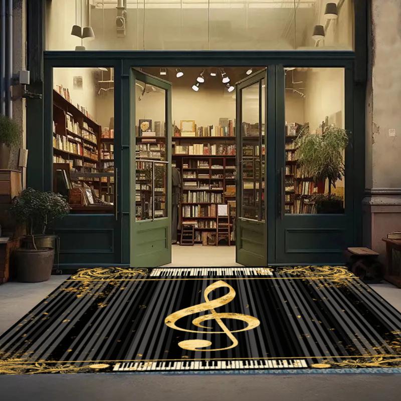 

Golden Treble Clef Rug Music Themed Entryway Doormat Front Door Rugs Non Slip Soft Easy Clean Durable Luxury Decor Carpet 40X60cm