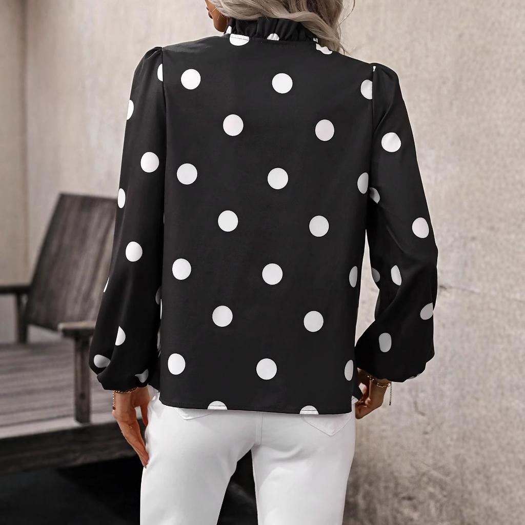 European and American New Polka Dot Print Long-sleeved Top