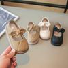 Mädchen-Lederschuhe, Frühlings- und Herbst-Einzelschuhe mit flachem Mund und Schleife für Mädchen, Prinzessinnenschuhe