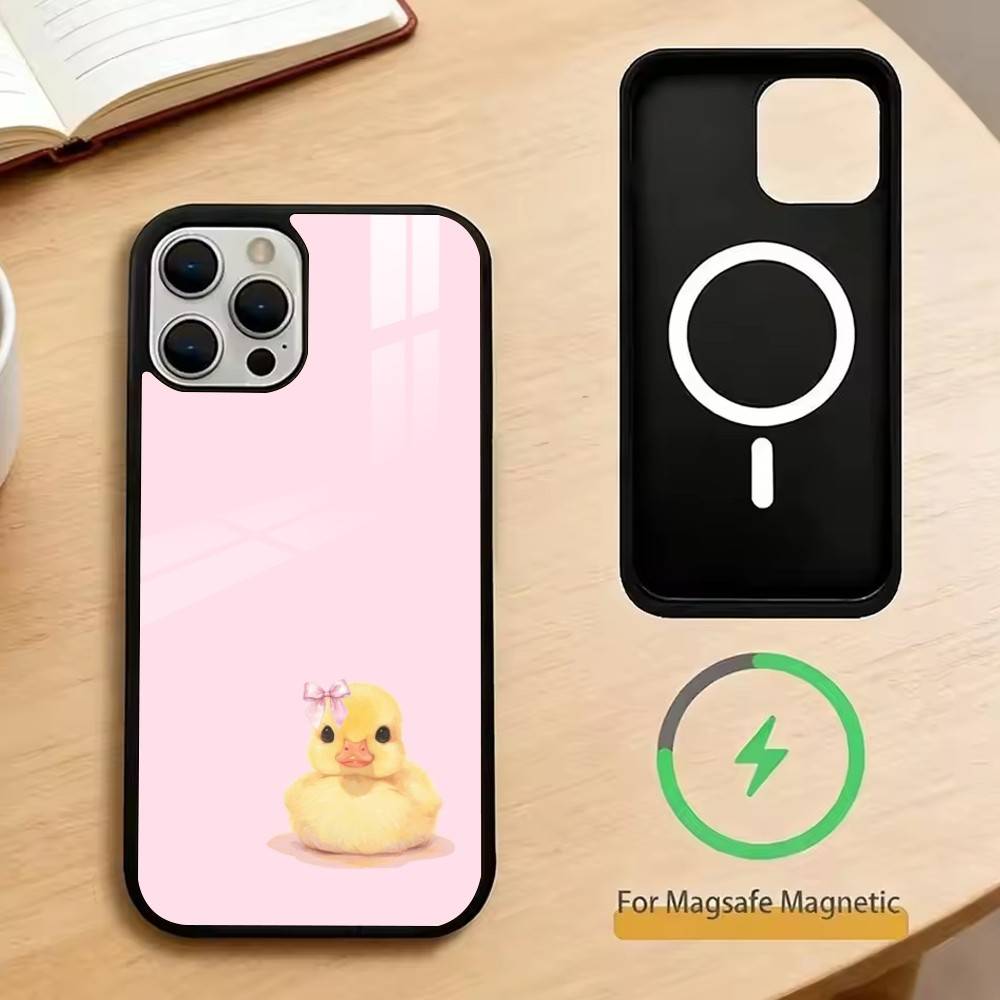 Ins Cute Bow Duck   Phone Case For iPhone17,16,15,14,13,12,11 Plus,Pro Magnetic with Magsafe Wireless Charging