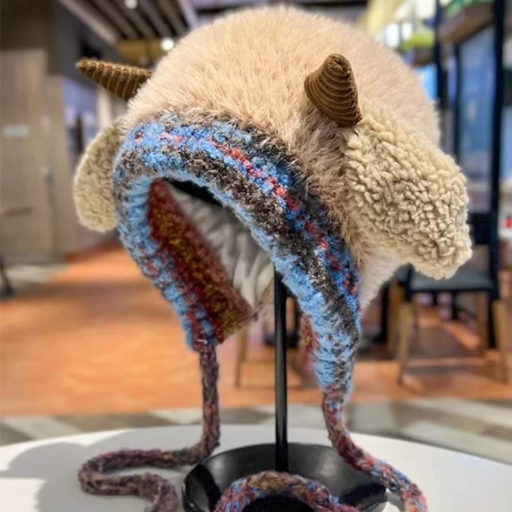 Korean Style Lamb Beanie Hat Soft Plush Pullover Hats Ski Caps Ear Protection Hat Women