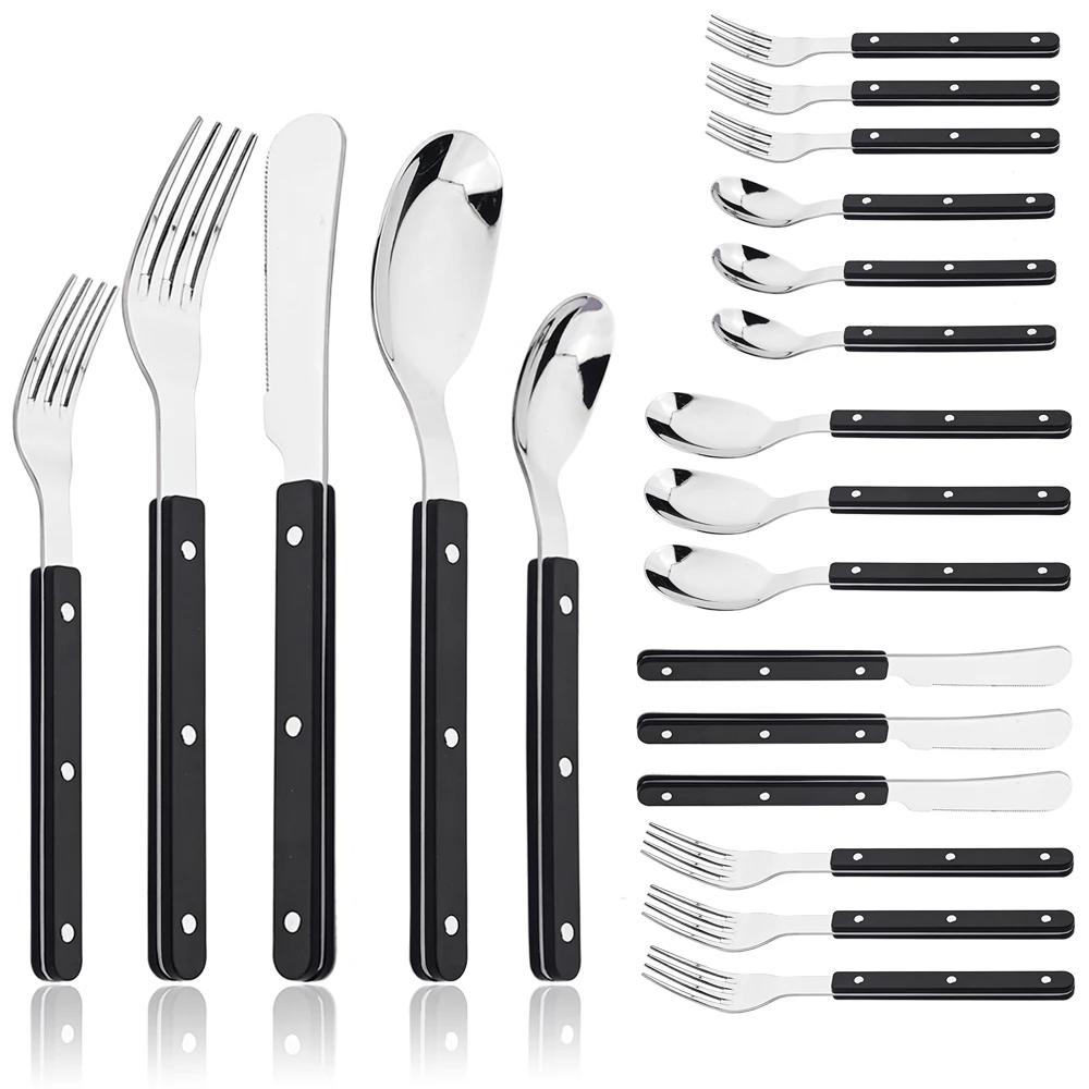20Pcs ABS Handle Rivets Decoration Cutlery Set Stainless Steels Dinner Set Knife Fork Spoon Western Flatware Kitchen Dinnerware