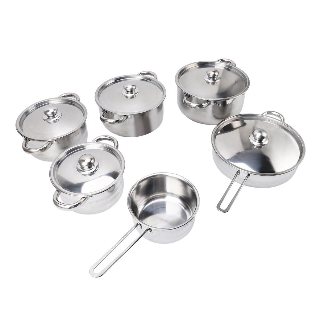 7 Piece Cookware Set Stainless Steel Double Ear Soup Pot Single Handle Milk Pan Frying Pan with