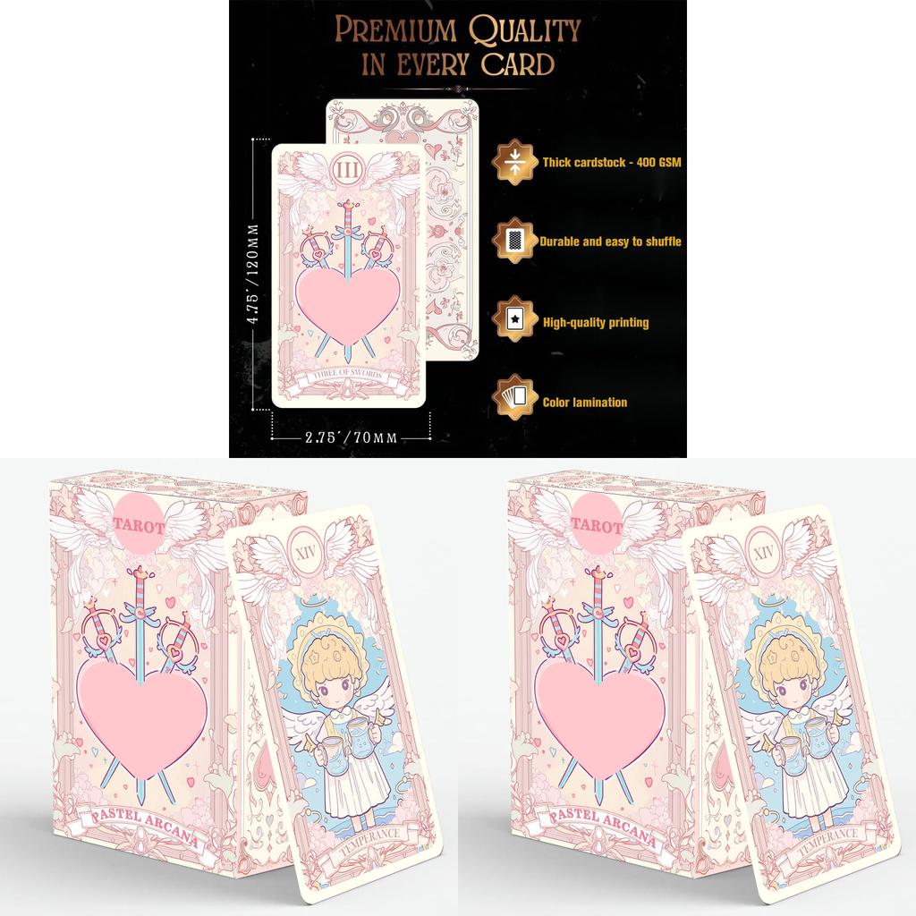 Zartrosa Tarotkarten-Set mit 78 Karten und Anleitung für Sammler und Enthusiasten
