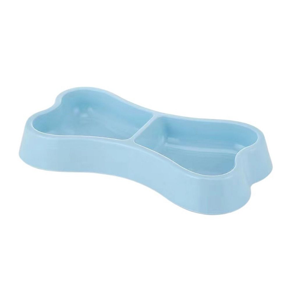 Plastic Bone Shape Cat Double Bowl Anti Rollover Cat Feeding Bowl Cat Food Drinking Tray  Indoor