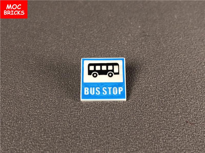 Non-Toxic 50Pcs/Lot Road Sign With Clip-On Stop Bus Station Thoroughfare Construction Worker Building Blocks Figure Diy Toys Kids Gifts