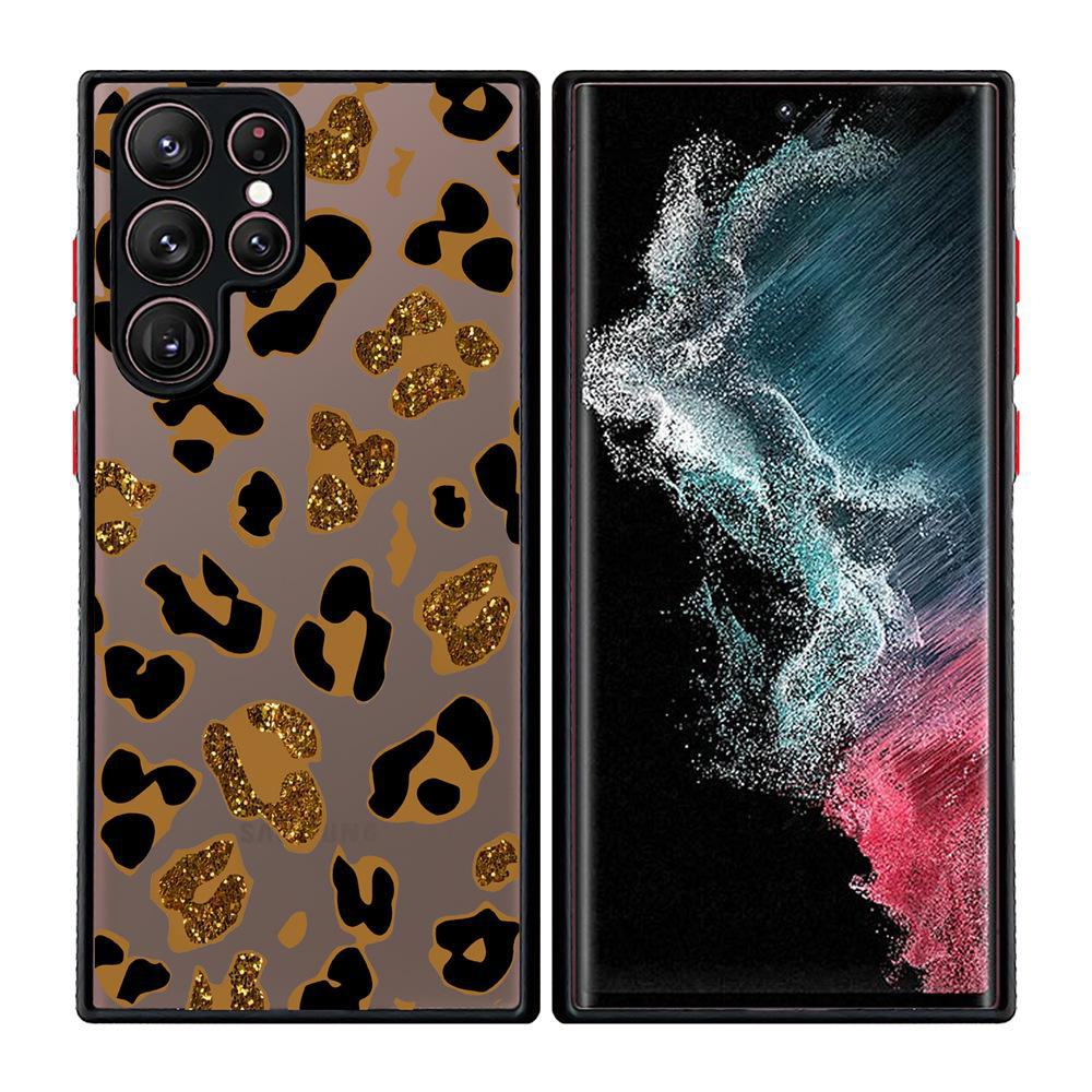 "Capa 2 em 1 para Celular com Estampa de Coração de Leopardo Pintado e Toque de Pele para Samsung S25 Ultra"