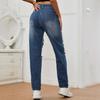 Europäisch-Amerikanische Damen High-Waist Straight Leg Ripped Jeans