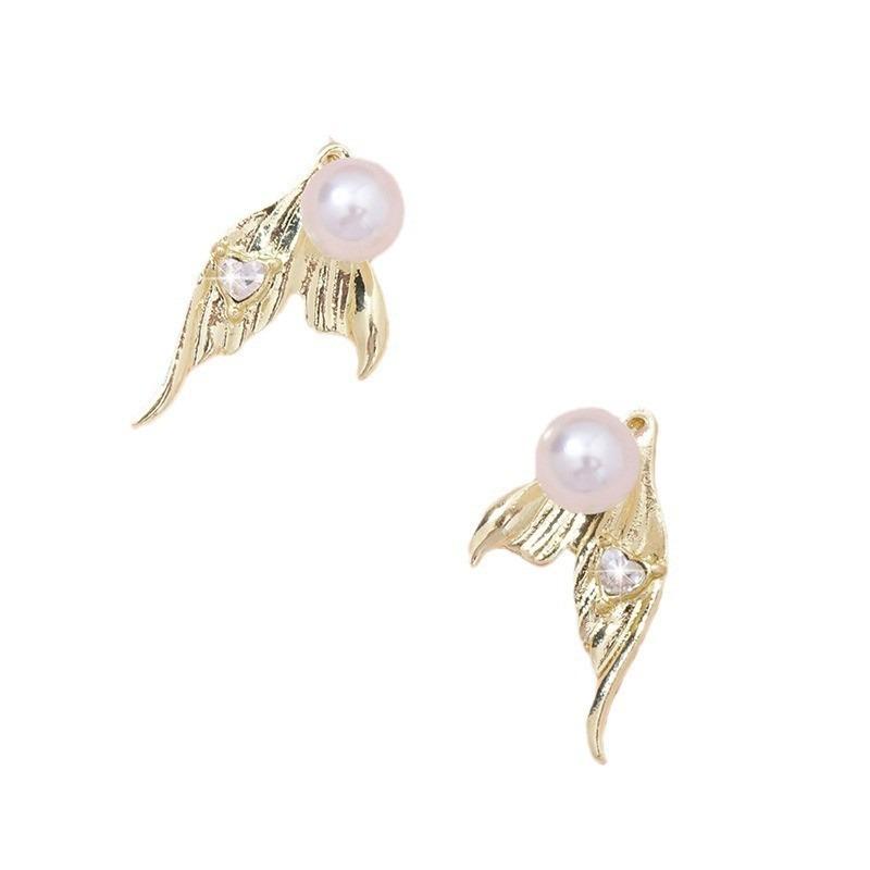 Boucle d'oreille clou Tendance Queue de Poisson Cœur Cristal Perle d'Imitation pour Femmes Tempérament Mignon Géométrie Bijou Cadeau