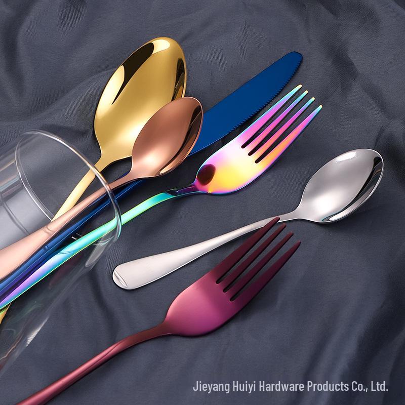 1010 Stainless Steel Western Cutlery Set: Thickened Knife, Fork, Spoon for Hotel & Home, Available In 4 or 24 Pieces