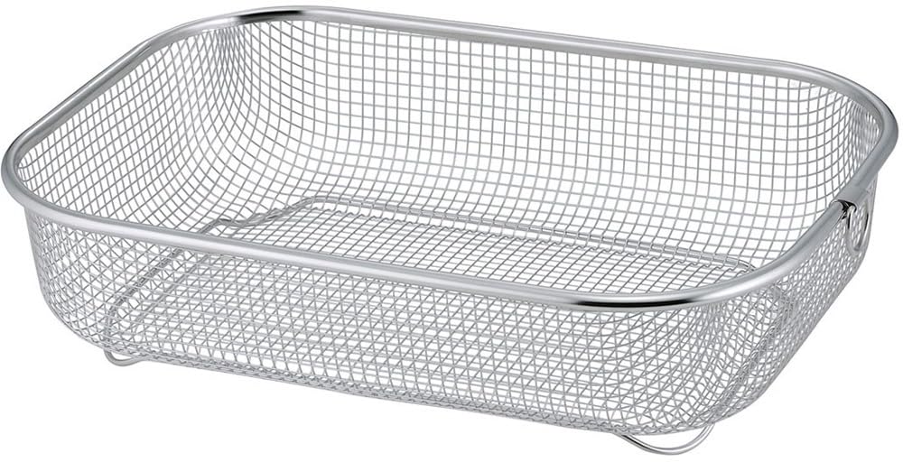 

Shimomura Kihan Simple Dish Drainer for 2 People in Dishwasher Safe Stainless Steel Deep Colander with Legs and Hanging Rings for Tsubame Sanjo 46407