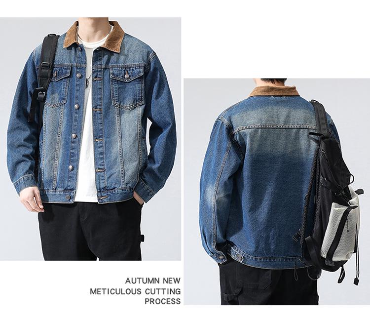 Men's Retro Washed Denim Jacket - Loose Fit American Style, Spring/Autumn 2024 Trend