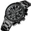 Benyar Men's Chronograph Watch 30M Water Resistant Formal Leather Band Silver Black Quartz Stylish Gift