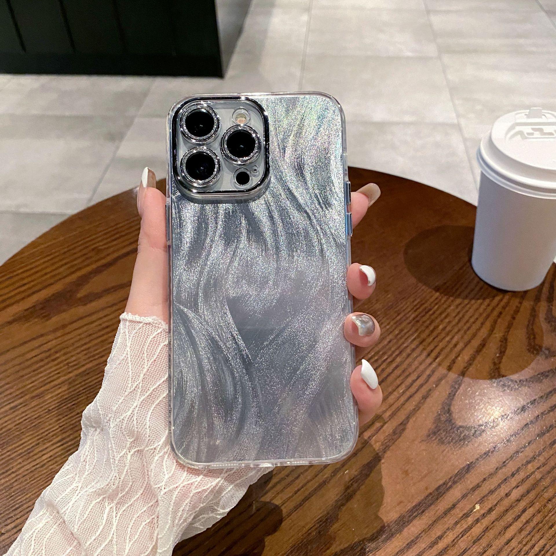 

Весенне-летняя лазерная перьевая пряжа, подходит для iPhone16, пленка для линз с блестками, чехол для мобильного телефона Apple 14/13pro12, жесткий чехол iPhone16PROMAX