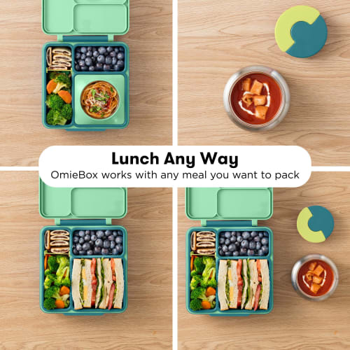 OmieBox Bento Lunch Box with Insulated Thermos for Kids, Meadow Green, B9099