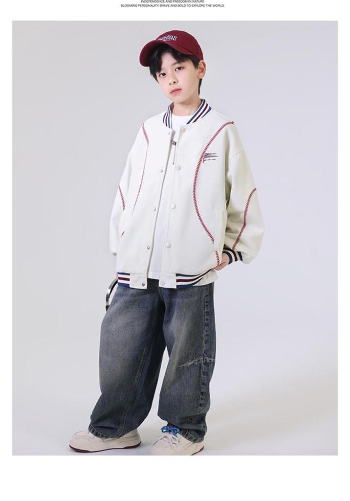 2026 Retro High Street Baseballjacke für Jungen mit Stickerei - Schwere Freizeit-Frühlings-/Herbst-Oberbekleidung