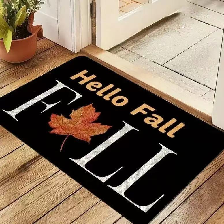Autumn Theme Door Mat With Pumpkin Maple Leaf Sunflower Patterns Soft Decorative Entryway Rug For Home Indoor Outdoor