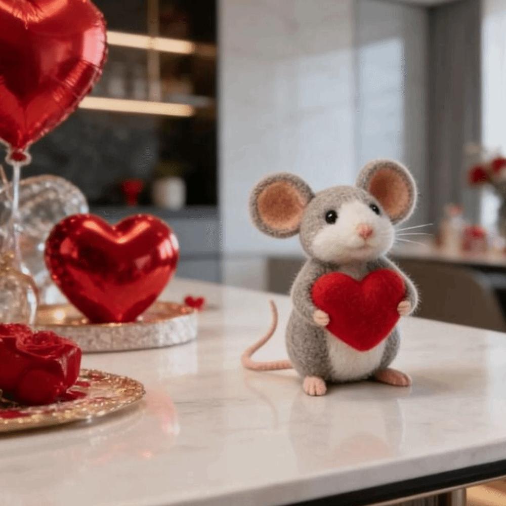 Wool Felt Mouse Ornaments Handmade Felt Valentines Day Decor  Anniversary Gift