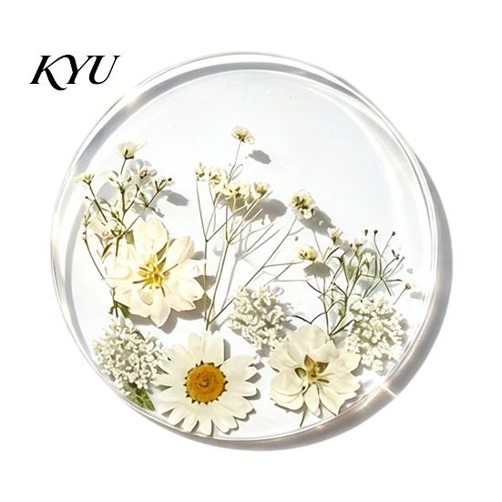 Modern Kitchen Table Decor Floral Print Acrylic Coaster, Non-Slip Surface Heat Resistant Protection Cup Pad, Mother's Day Gift Ideas Transparent Round