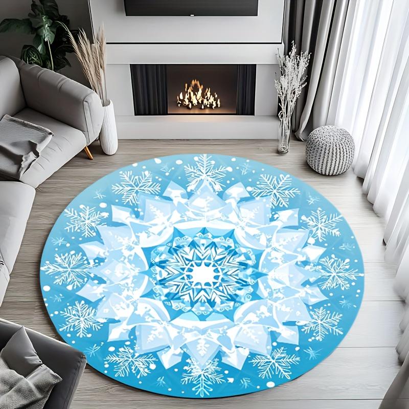 

Snowflake Mandala Round Flannel Rug Printed Winter Art Floor Mat for Living Room Bedroom Kids Play Area Soft Non Slip Home Decor 60CM(23.6inch)