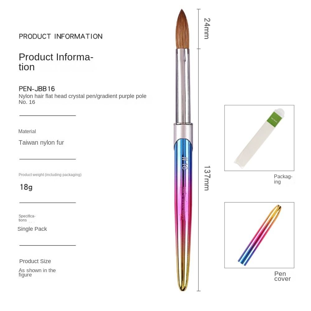 

Rainbow Crystal Handle With Cap Professional Fingernail Brush Nail Brush Nail Art Brush Acrylic 16