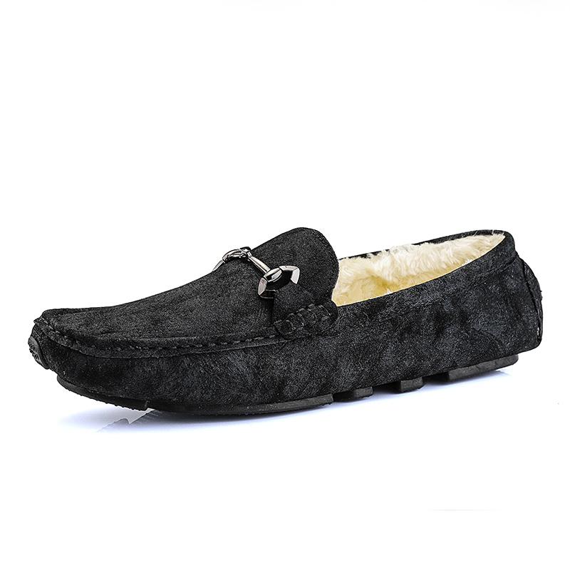 New Leather Men Shoes Short Plush Shoes Casual Luxury Formal Business Loafers Italian Breathable Driving Moccasins Boat Shoes