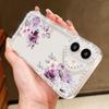 Sakura Floral Print Diamond Frame Clear Case For iPhone 16E 16 15 Pro Max 14 Pro 13 12 11 Anti-Fall Soft Silicone Shockproof Phone Cover