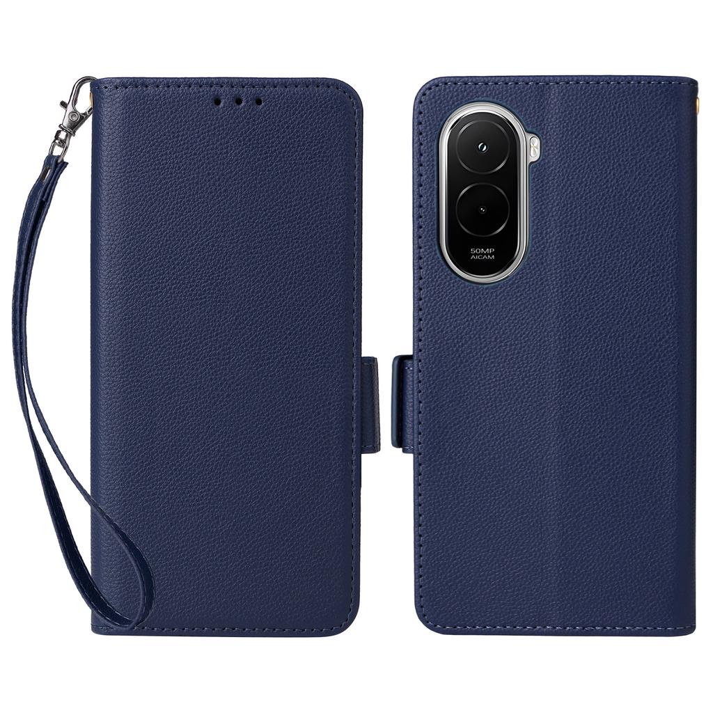 For Xiaomi Poco M7 Plus 5G/Poco M7 4G (169mm) Case Litchi Texture Wallet Leather Phone Cover with Wrist Strap