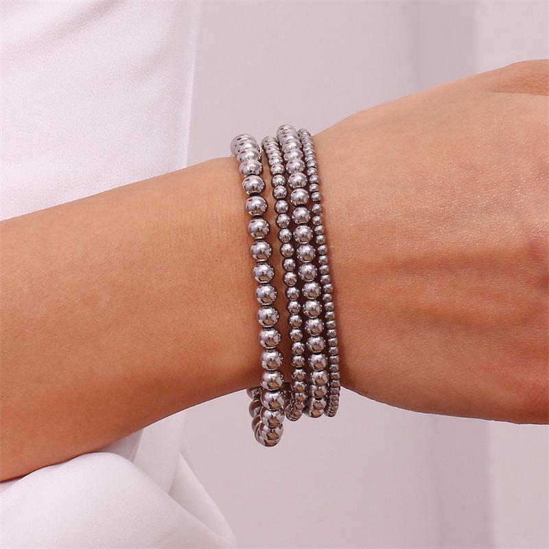 Simple Vintage Gold Silver Stainless Steel Elastic Bead Bracelet Punk Rock Style Party Accessories Jewelry