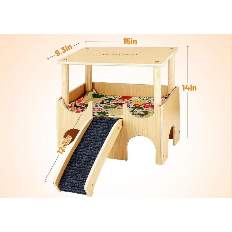 

Wooden Guinea Pig Hides in The Hamster Cage Interior Landscaping Platform and Double Layer Decorative Hamster Ladder Pet Nest