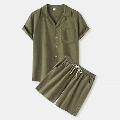 Men's Summer Solid Color Suit Short Sleeve Lapel Shirt + Shorts Simple Two Piece Set