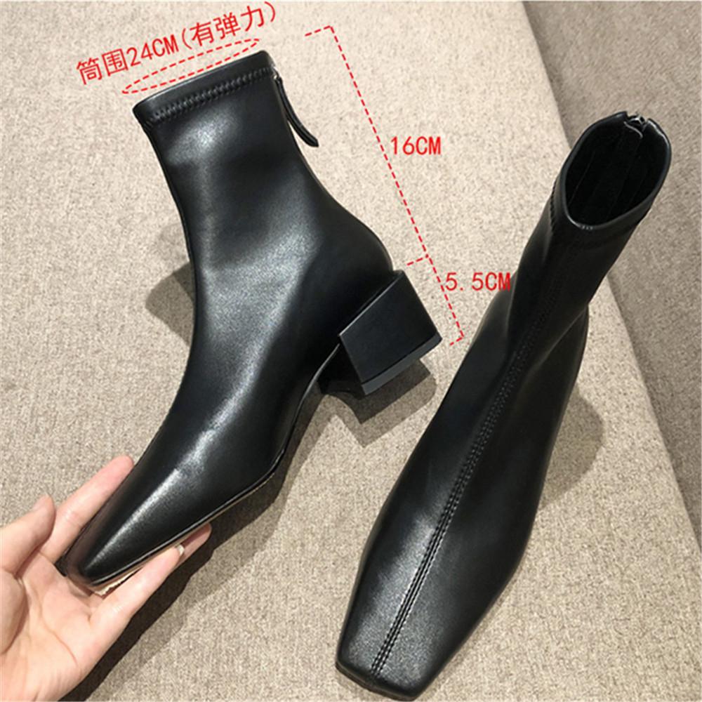 Autumn Winter Fashion Women Boots Square Toe Yarn Elastic Ankle Boots Kid Suede Thick Heel Shoes Female Socks Boats Mujer