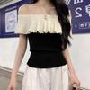 French Ruffled One-neck Sweater Sweet Hot Girl Short Slimming Sexy Off-the-shoulder Top Trendy
