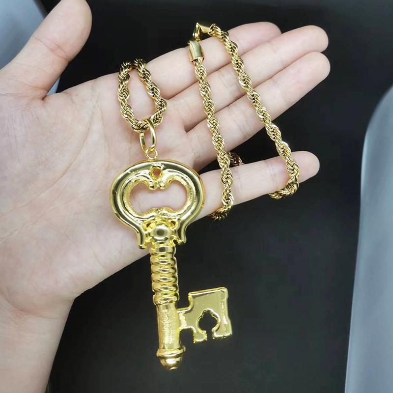 Pendant For Women Key Pattern Big Size With Chains Necklace 24K Gold Plated Fashion Zircon Accessory High Quality Copper Gift