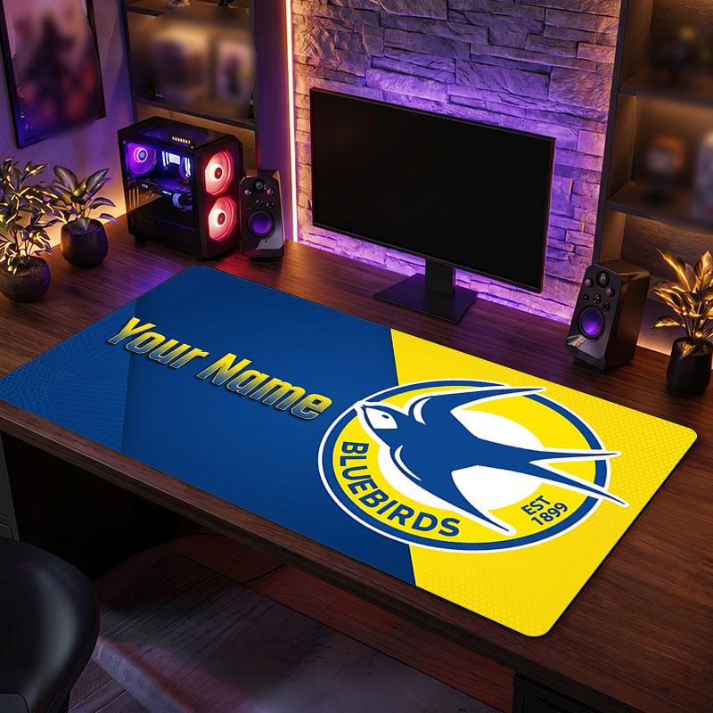 Cardiff City Custom Large Mouse Pad, Personalized Name Text Print, Football Logo Non‑Slip Desk Mat Gaming Gift