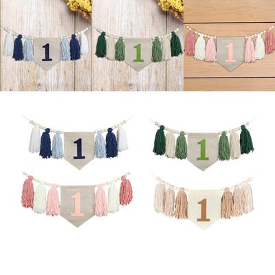 1ST Birthday High Chair Banner Birthday Baby Tassel Garland Photo Prop Boho Wood