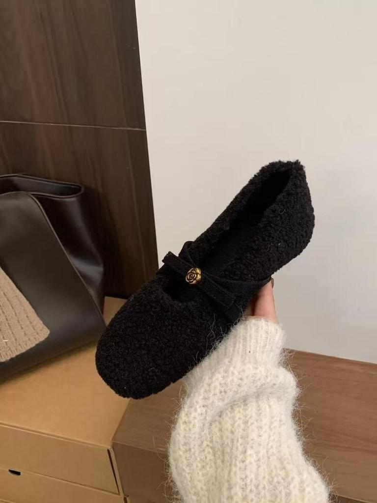 Inner height increase gentle shallow mouth Mary Jane shoes autumn and winter soft sole plush beanie shoes women